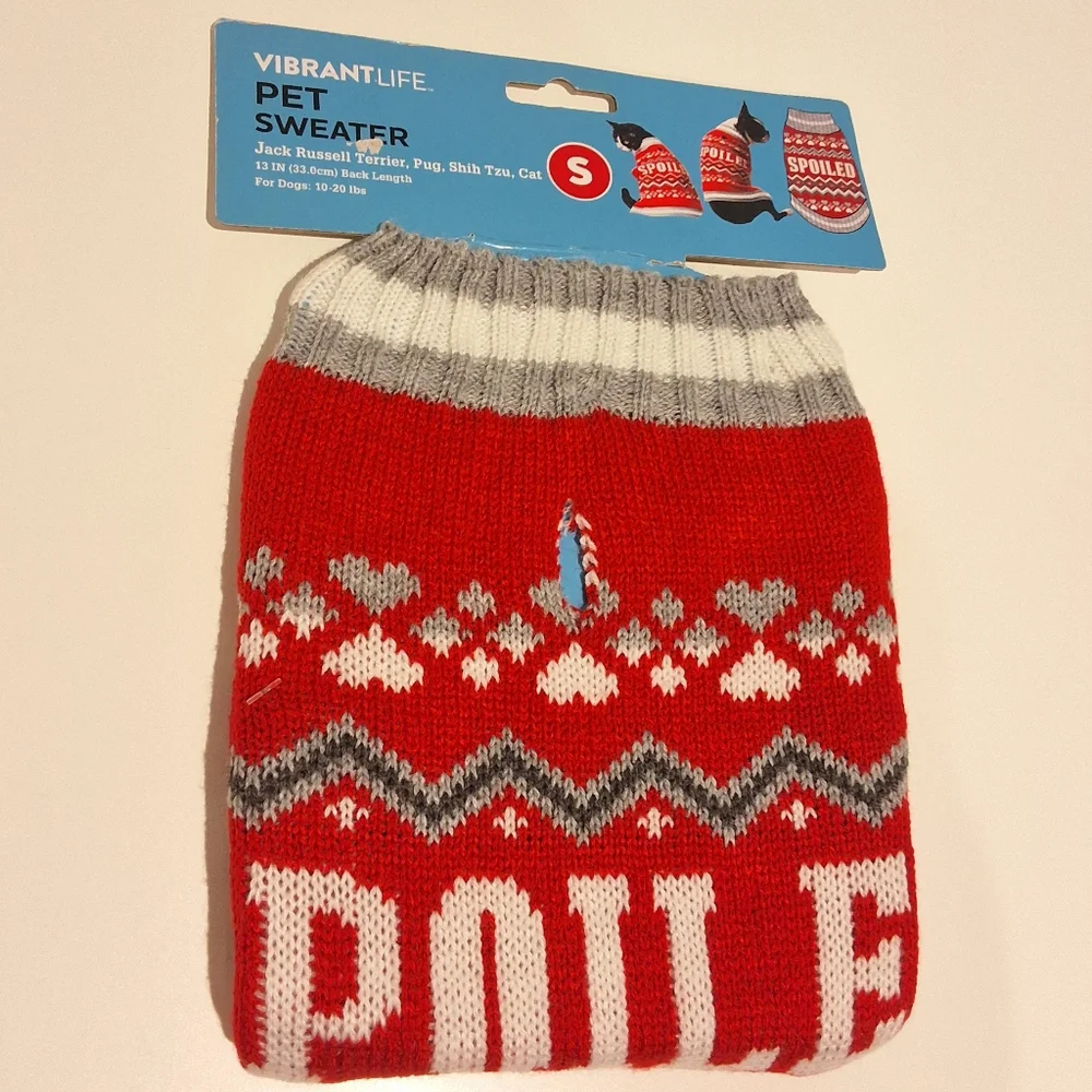 Spoiled Red Pet Sweater – Size Small Dog/Cat Holiday Knit Sweater, NWT
